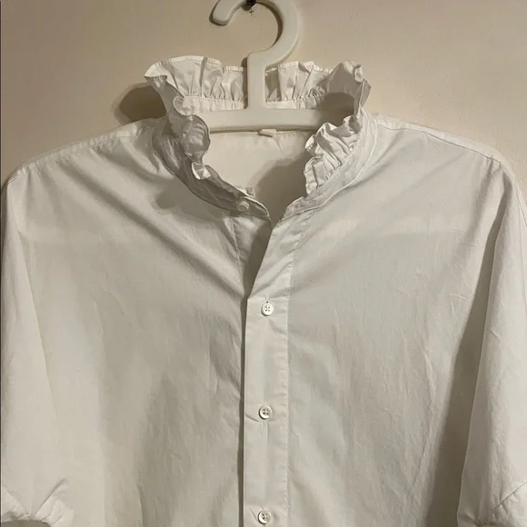 Alex Mill White Ruffle Collar Blouse Button Front Cotton Top Size L - Picture 3 of 13